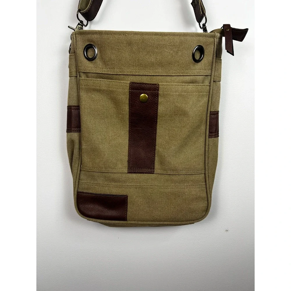 Mountain Rover Crossbody Limited Edition Khaki Canvas Brown Faux Leather Trim‎